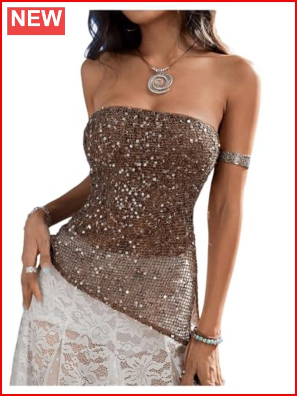 Sparkle Sequin Strapless Tube Top Asymmetrical Bandeau Clubwear